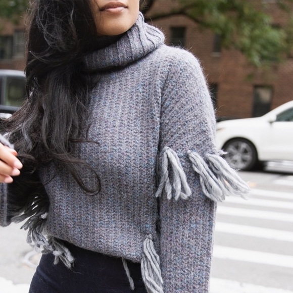 SOMETHING NAVY FRINGE TURTLENECK SWEATER - Picture 2 of 10